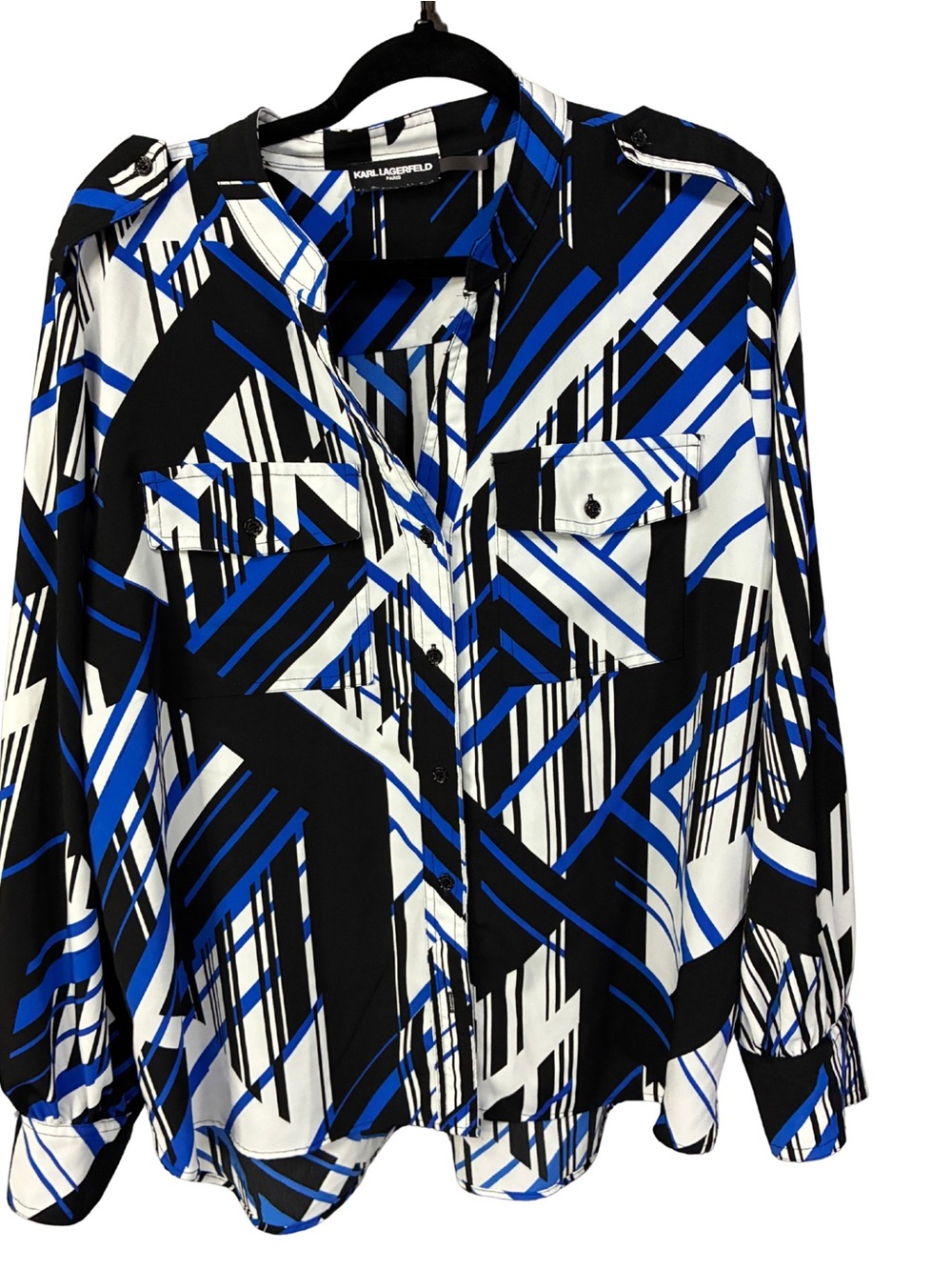 Karl Lagerfeld Black Blue White Graphic Print Top